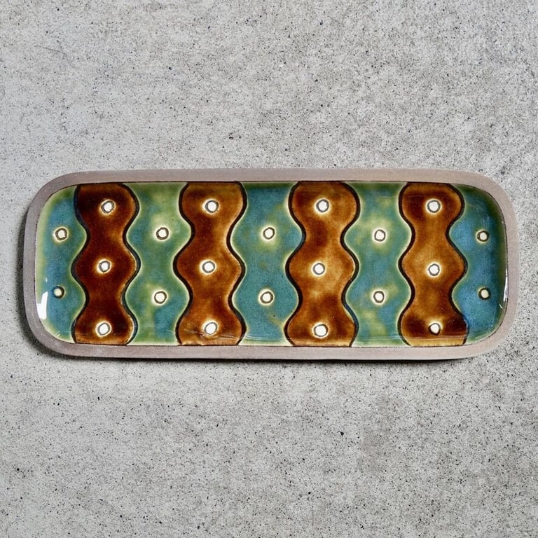三彩ヘゴ〔長〕 / Rectangular Plate